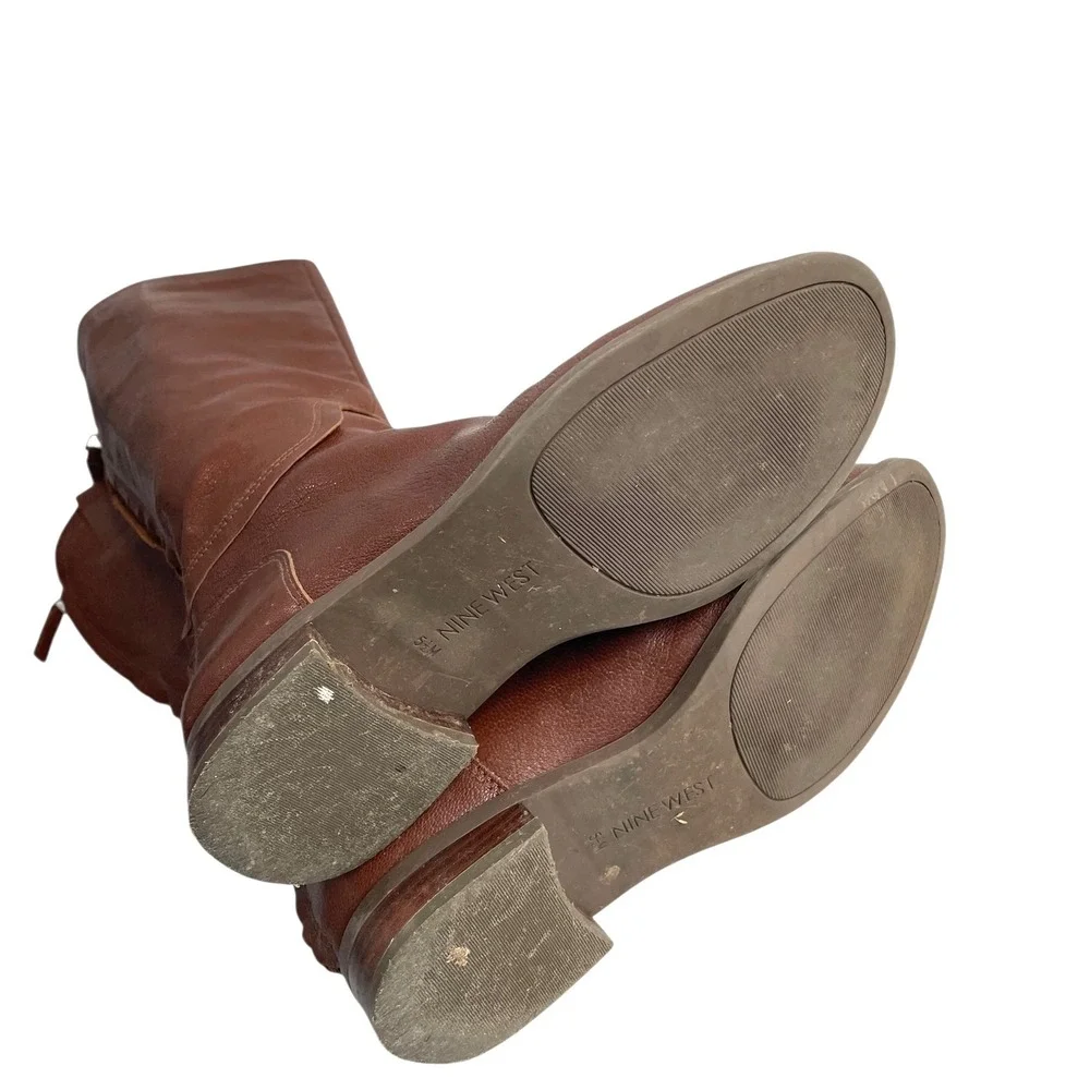 Nine West‎ Contigua leather tall knee riding boots Size 5.5 cognac brown